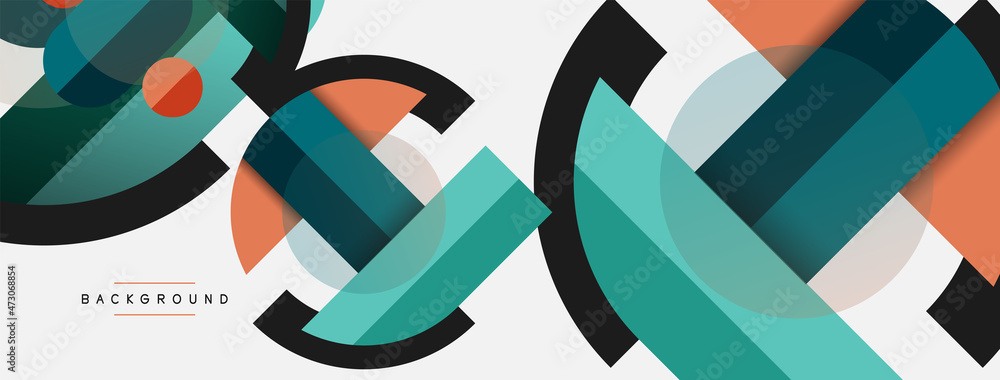Geometric shapes composition abstract background. Circles lines and rectangles. Vector illustration for wallpaper banner background or landing page Geometric shapes composition abstract background. Circles lines and rectangles. Vector illustration for wallpaper banner background or landing page