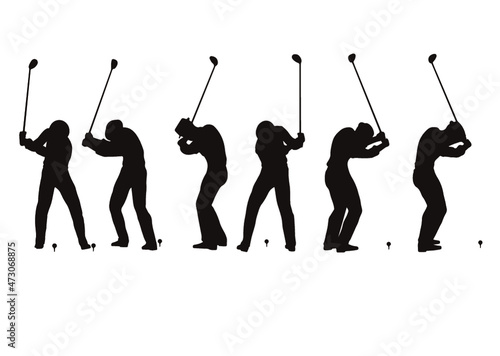 男性 ゴルフ スイングポーズ シルエット Male golf poses silhouette