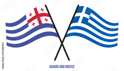 Adjara and Greece Flags Crossed And Waving Flat Style. Official Proportion. Correct Colors.
