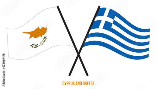 Cyprus and Greece Flags Crossed And Waving Flat Style. Official Proportion. Correct Colors.