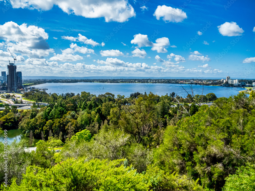 View of the Swan river and Perth City in Western Australia