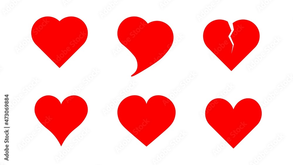 The stylized symbol with red heart on transparent background. Red heart icons set vector.