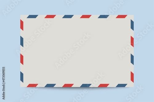Realistic vintage postage envelope with red and blue border colours.