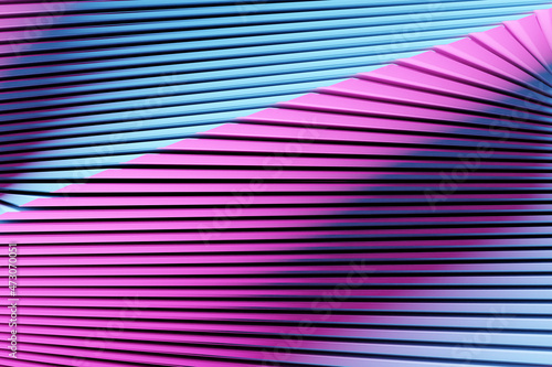 3d illustration of a stereo purple stripes . Geometric stripes similar to waves. Abstract glowing crossing lines pattern