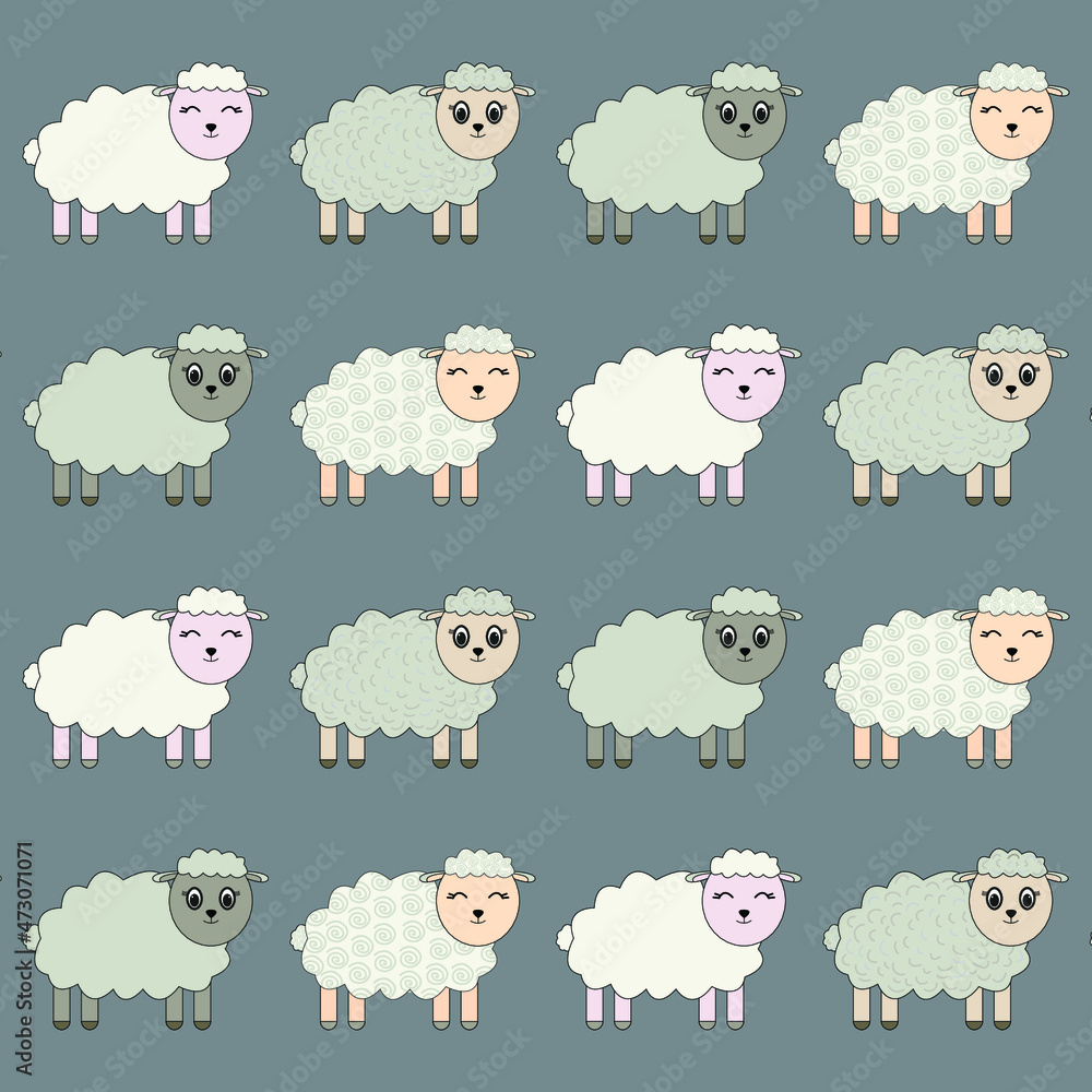Sheeps pattern on a gray background. Cute animals Sheeps pattern on a gray background. Cute animals