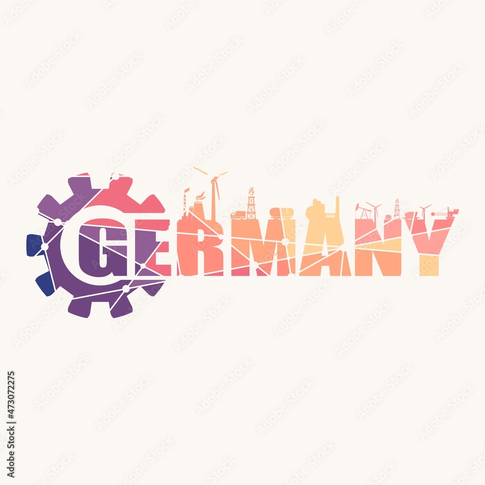 Gear with energy and power industrial icons and Germany country name. Gear with energy and power industrial icons and Germany country name.