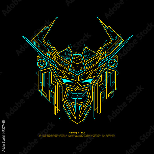 Robot Head Line Art in Futuristic Style
