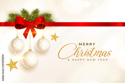 greeting design for christmas festival with realistic ribbon