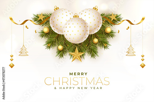 merry christmas holiday festival card with 3d decorative elements