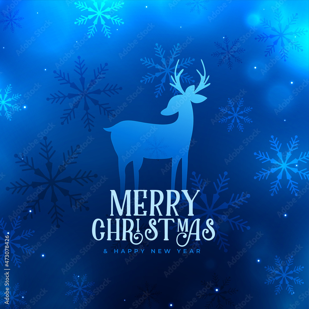 merry christmas blue deer with snowflakes background merry christmas blue deer with snowflakes background