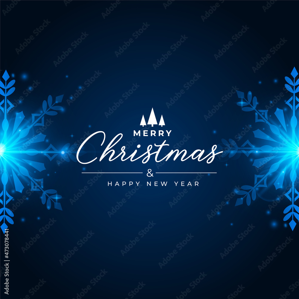 Wall mural merry christmas background with blue snowflakes decoration