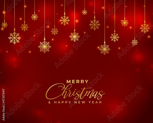 nice red merry christmas snowflakes golden greeting design