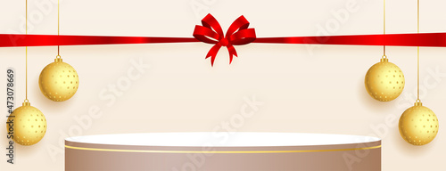 merry christmas podium display banner with hanging xmas ball