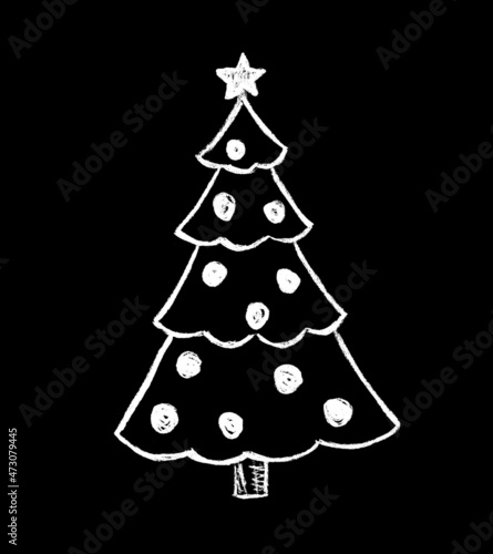 White Christmas tree with a star on top on a black background