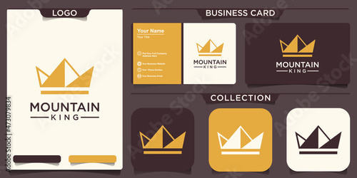 mountain crown logo design. king peak production logo vector.