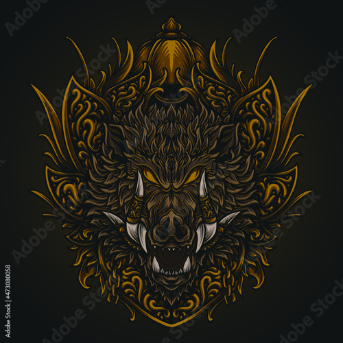 artwork illustration and t shirt design boar engraving ornament
