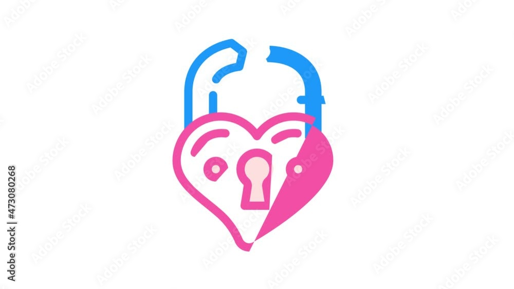 broken love padlock animated color icon broken love padlock sign. isolated on white background