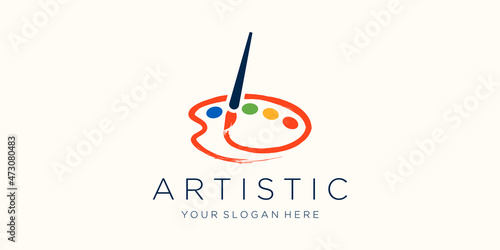 Brush and palette icon watercolor logo design