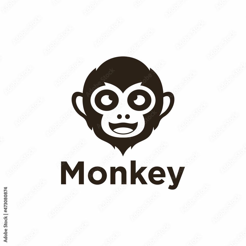 smiling monkey face black color logo design