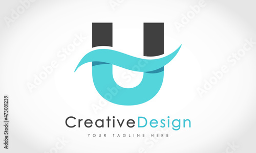 Creative U Letter Blue Wave Logo Design Vector Icon Symbol Illustration.