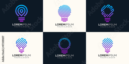 creative bulb lamp tech logo icon set.