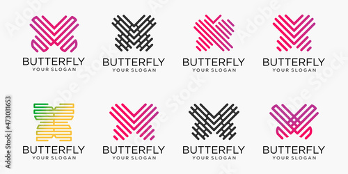 Butterfly logo icon set. Luxury line logotype design. Universal premium butterfly symbol logotype.