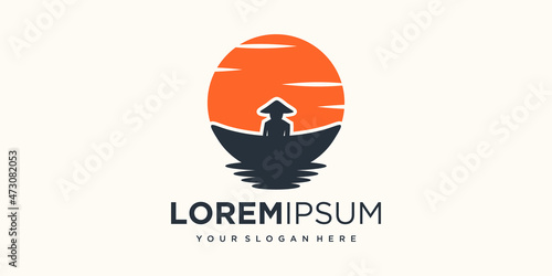Boat man logo vector design. Awesome a man with boat logo.