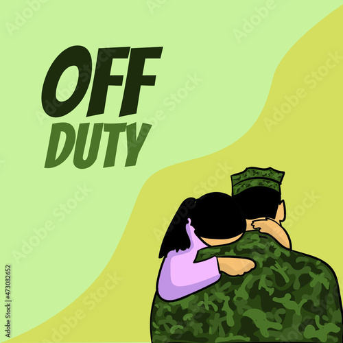 army and daughter . off duty soldier when back to his family scene. dad and daughter vector illustration 