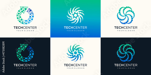 energy element logo design, molecule icon with dot.