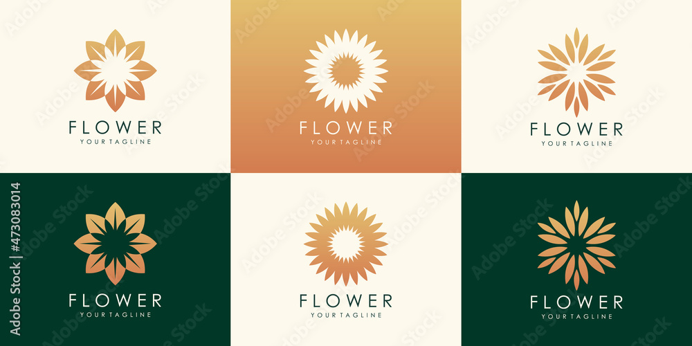 luxury flower gold vector logo design. Linear universal leaf floral logo