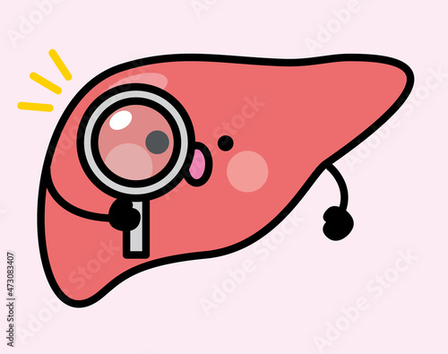 肝臓　キャラクター　虫眼鏡