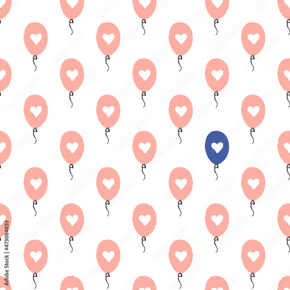 Pink balloons with a heart seamless pattern. Minimalistic pattern for Valentine day. Vector background for printing and decoration Pink balloons with a heart seamless pattern. Minimalistic pattern for Valentine day. Vector background for printing and decoration