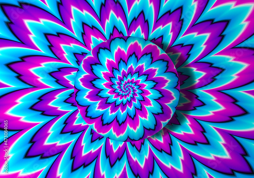 Blue background with growing sphere. Optical expansion illusion.