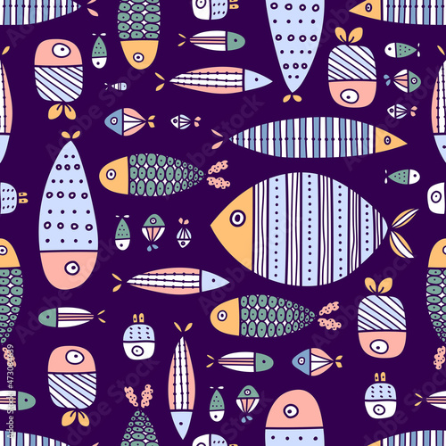 Cute fish. Kids background. Seamless pattern. Can be used in textile industry, paper, background, scrapbooking.