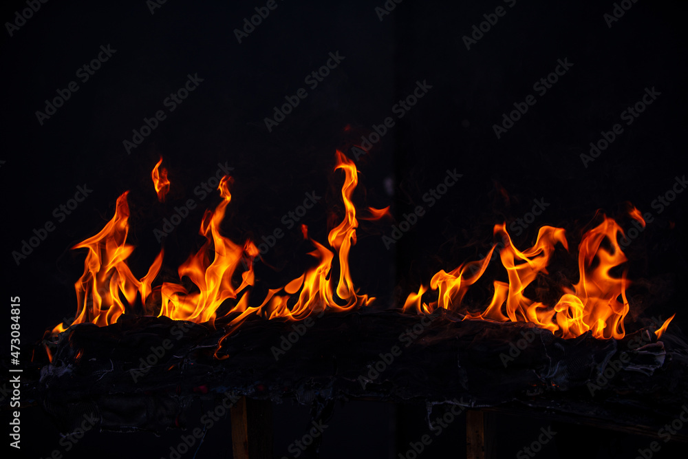 Fire blaze flames on black background. Fire burn flame isolated