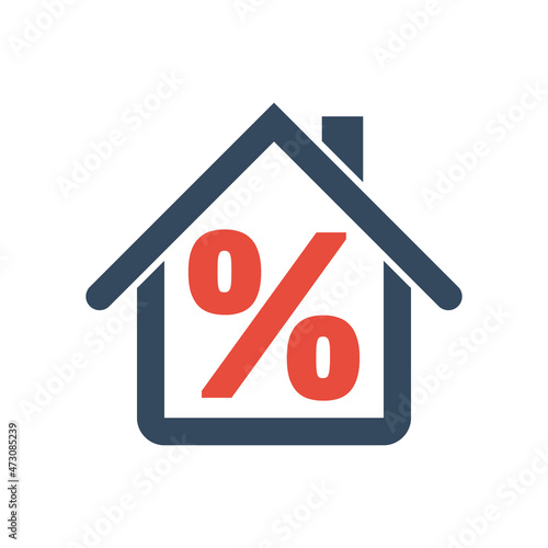 mortgage rate pictogram, house with percentage sign, gray vector icon