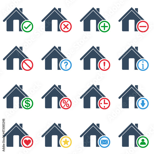 house with different actions, real estate vector outline icons set