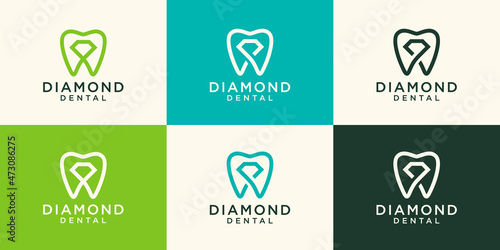 dental diamond logo design vector template linear style.