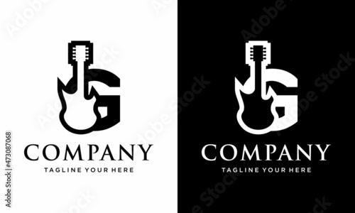 guitar in the shape of the letter g, perfect for musical instrument shop logos or anything related to music and guitars.
