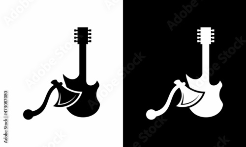 logo or icon axe guitar design vector template. on a black and white background.