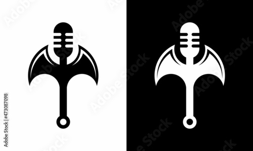 Ax logo with microphone for podcast design vector template. on a black and white background.