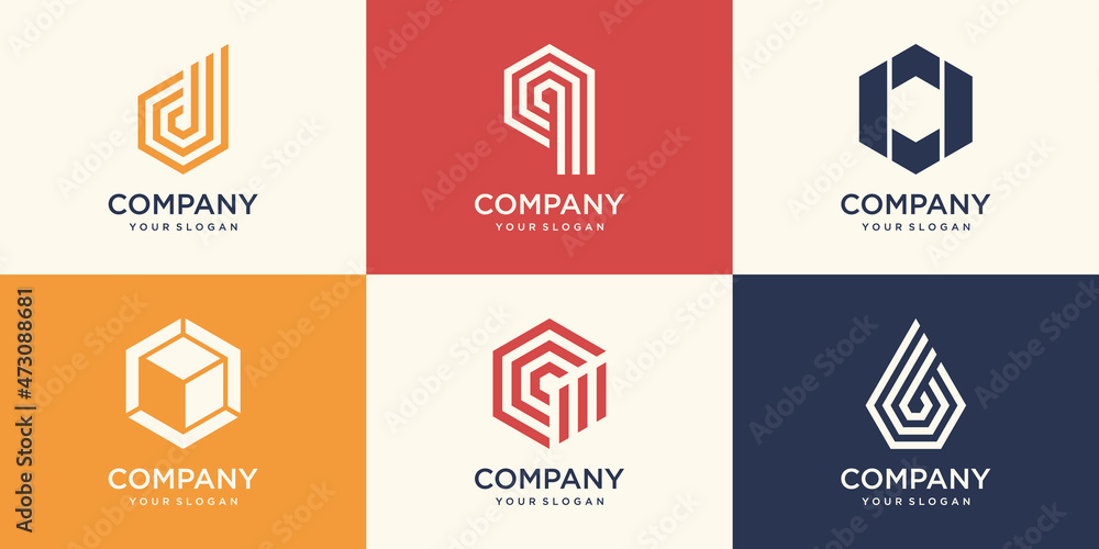 Fototapeta premium monogram letter and hexagon with stripe concept logo design template.