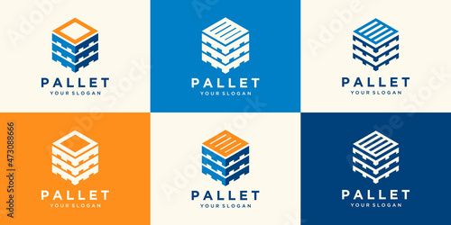 Wood pallets with hexagon log design templates. Modern easy to edit logo template. Vector design series.