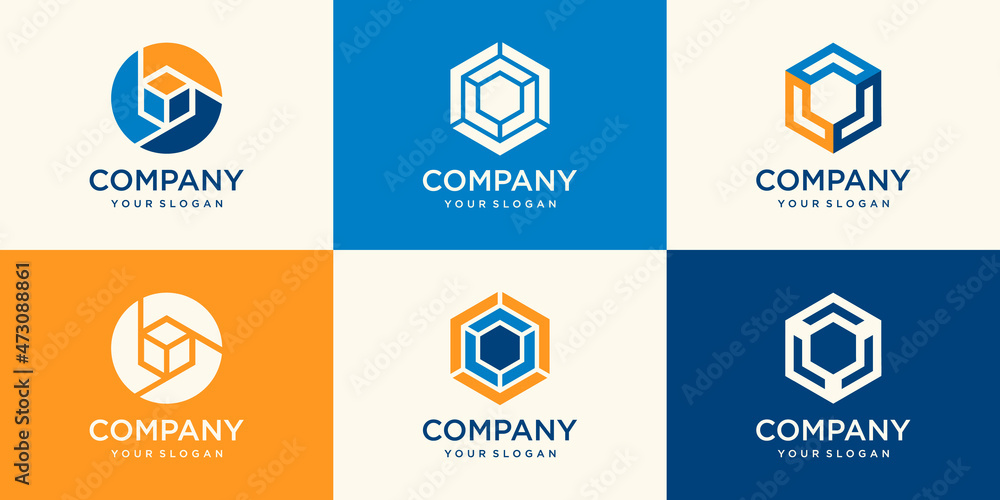 set of Hexagon logo. Minimal geometry logo design template set of Hexagon logo. Minimal geometry logo design template