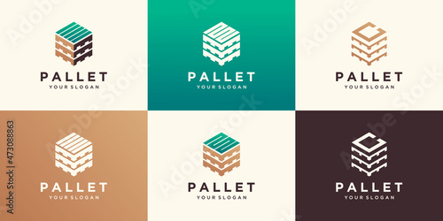 Wood pallets with hexagon log design templates. Modern easy to edit logo template. Vector design series.
