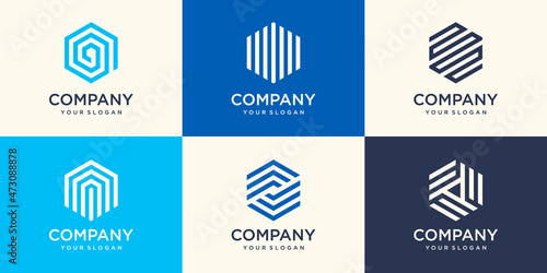 creative Hexagon logo design with stripe concept, hexagon logo template