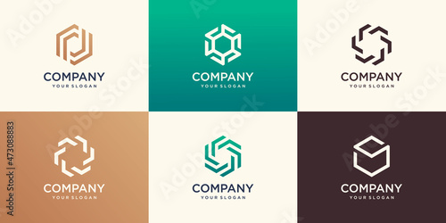 Hexagon logo design with stripe concept, modern company logo template