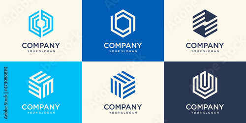 symbol Hexagon logo design with stripe concept, modern company business logo template