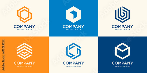 Hexagon logo design with stripe concept, modern company business logo template
