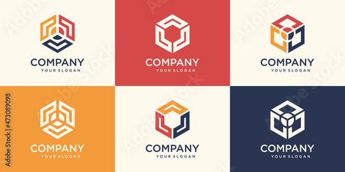 set of Hexagonal design element, hexagon logo template